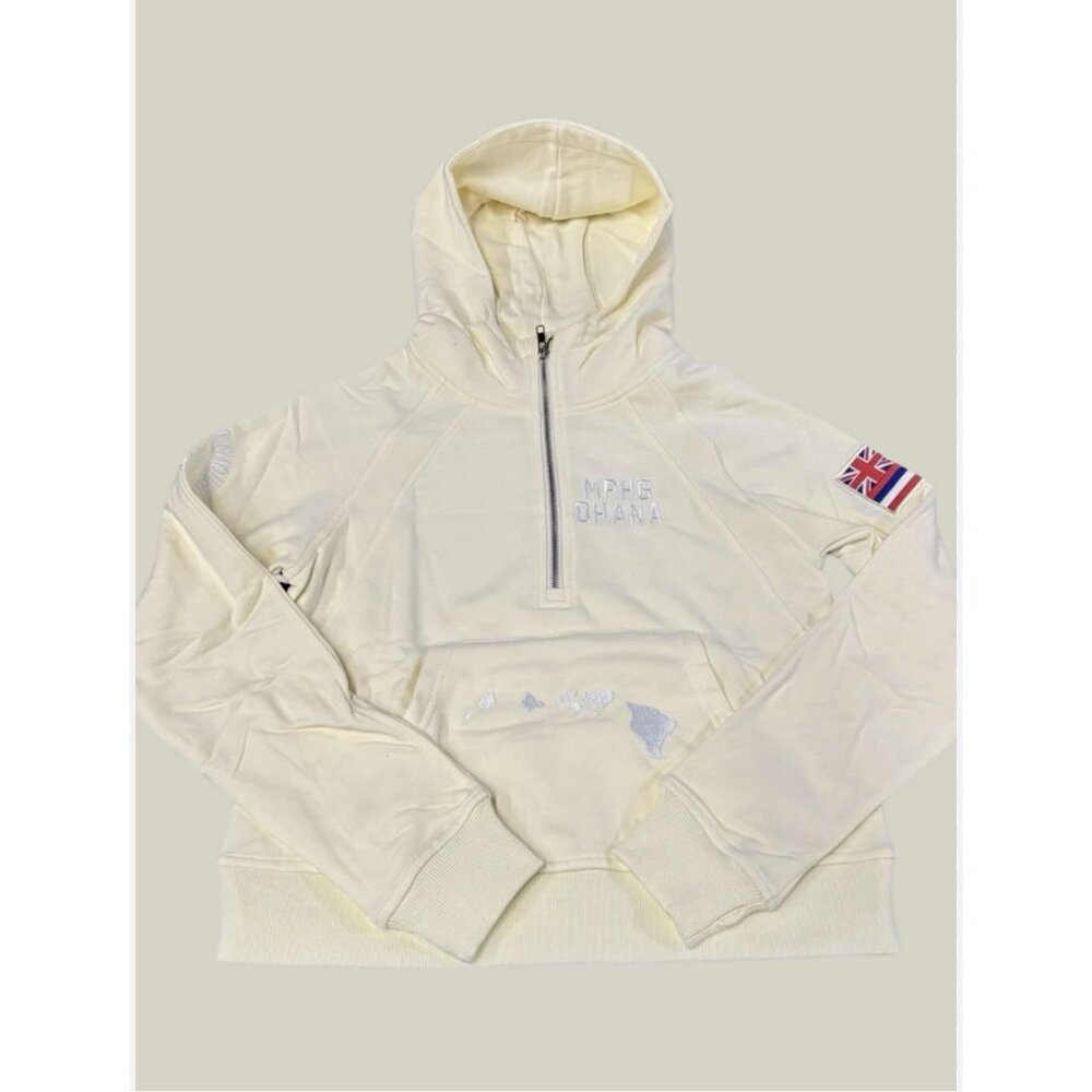 Powerhouse Gym Maui Crop Hoodie Thumb Holes Medium Embroidery Gorpcore Yellow - Picture 1 of 9